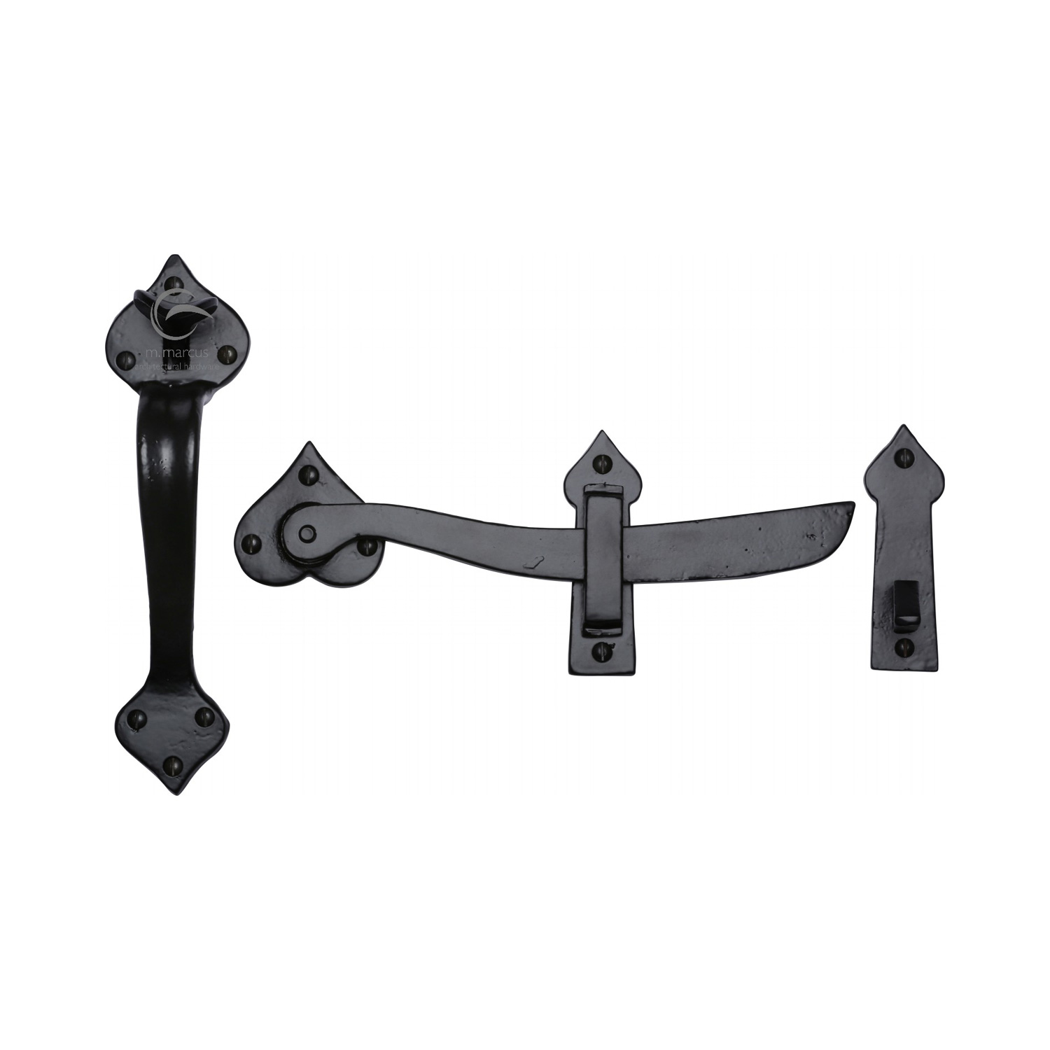 Black Iron Rustic Gate Latch - Backplate 238mm - Lever 212mm