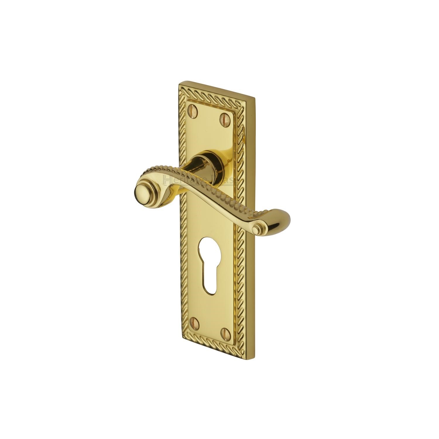 Heritage Brass Door Handle for Euro Profile Plate Georgian Design
