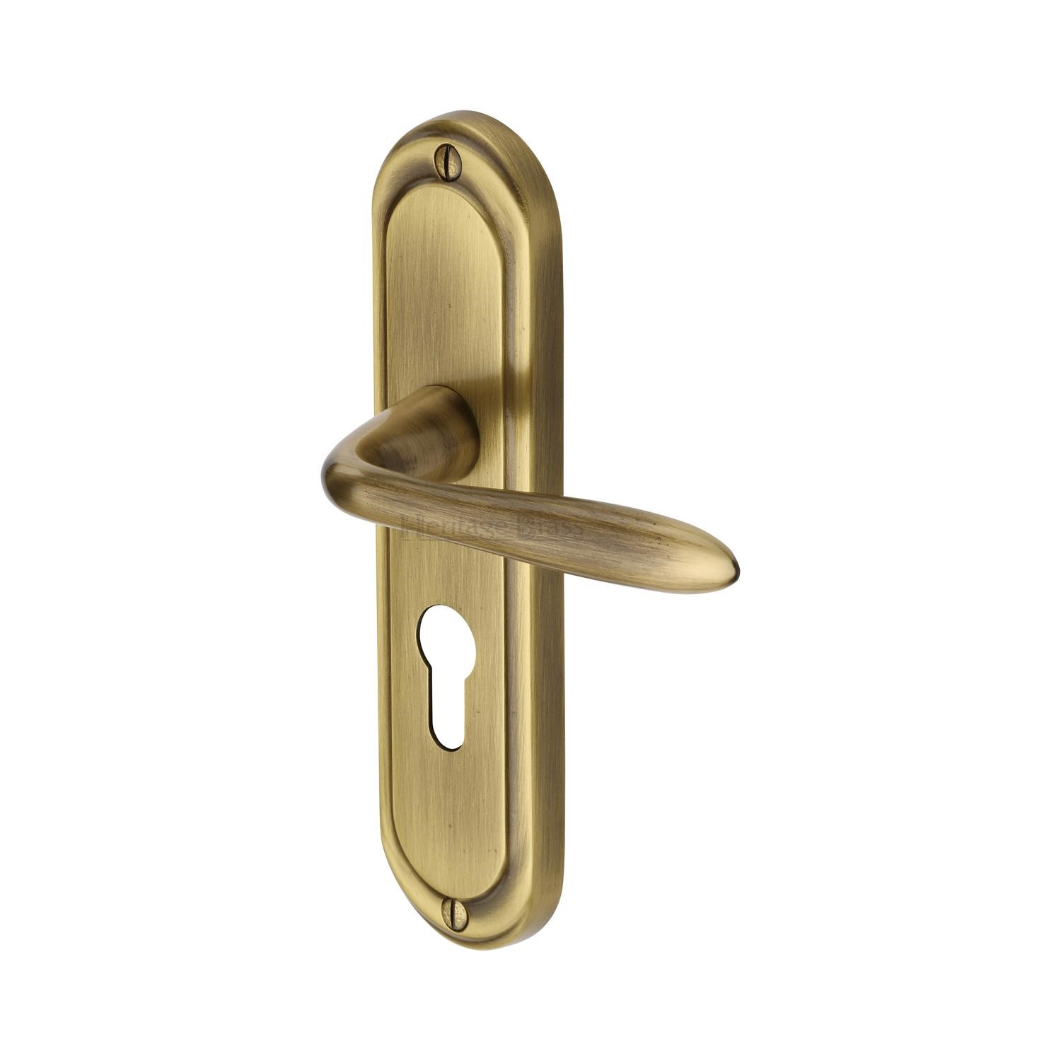 Heritage Brass Door Handle for Euro Profile Plate Henley Design