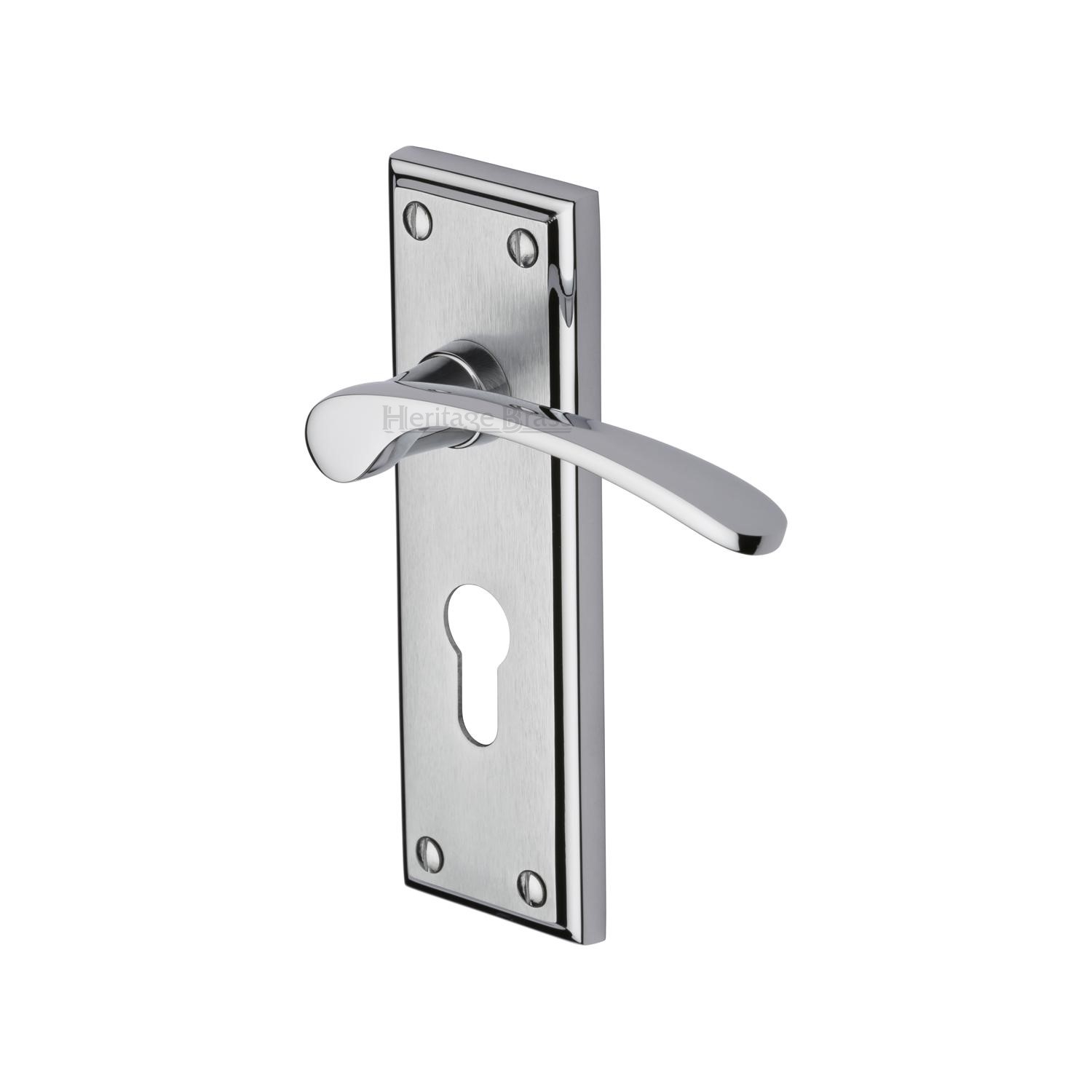 Heritage Brass Door Handle for Euro Profile Plate Hilton Design