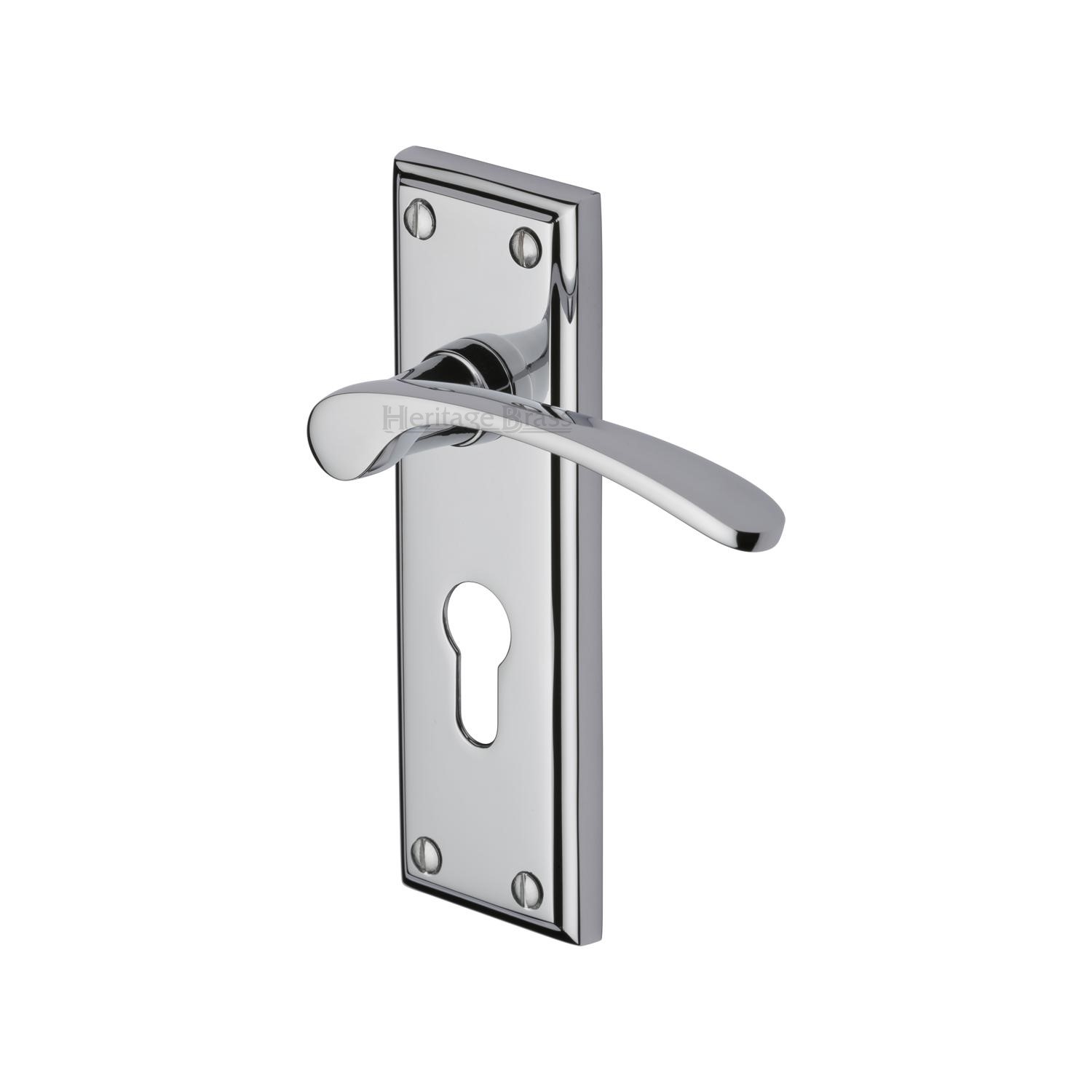 Heritage Brass Door Handle for Euro Profile Plate Hilton Design