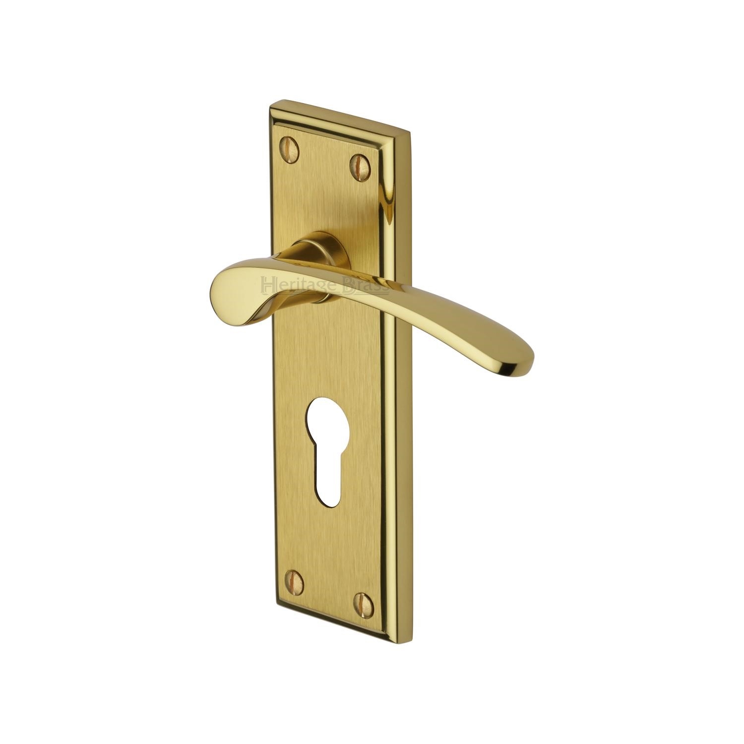 Heritage Brass Door Handle for Euro Profile Plate Hilton Design