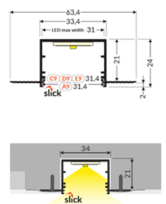 PLASTER-IN Light Profile - Raw Aluminium 