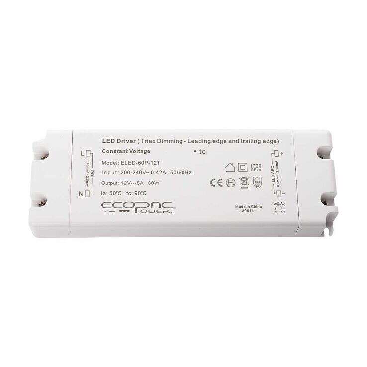 Mains Side Dimmable Driver 12V, 50W inc Bare Wires