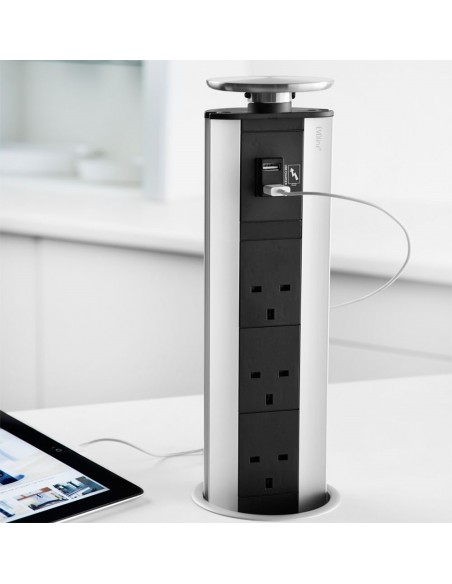 Evoline Pop-Up 3x Power Sockets & 2x USB Sockets - Stainless Steel