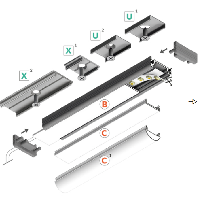 THAMES Aluminium Light Profile - 24V - White Diffuser - Warm White inc JB Input