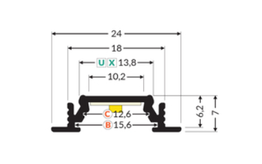SEVERN Aluminium Light Profile - 24V - White Diffuser - Warm White inc JB Input