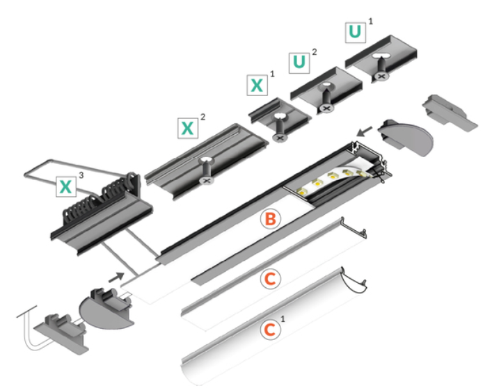 SEVERN Aluminium Light Profile - 24V - White Diffuser - Warm White inc JB Input