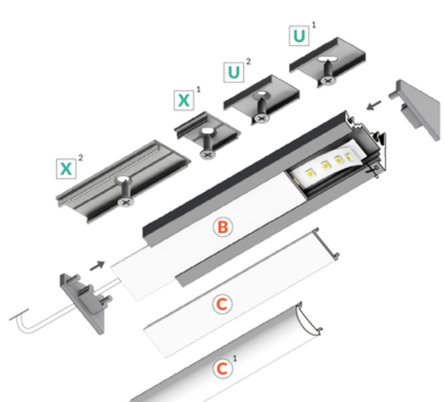 TYNE White Light Profile - 24V - White Diffuser - Cool White inc JB Input