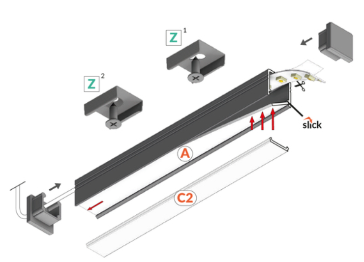 TAY II Aluminium Light Profile - 12V - White Diffuser - Warm White inc Premium Input