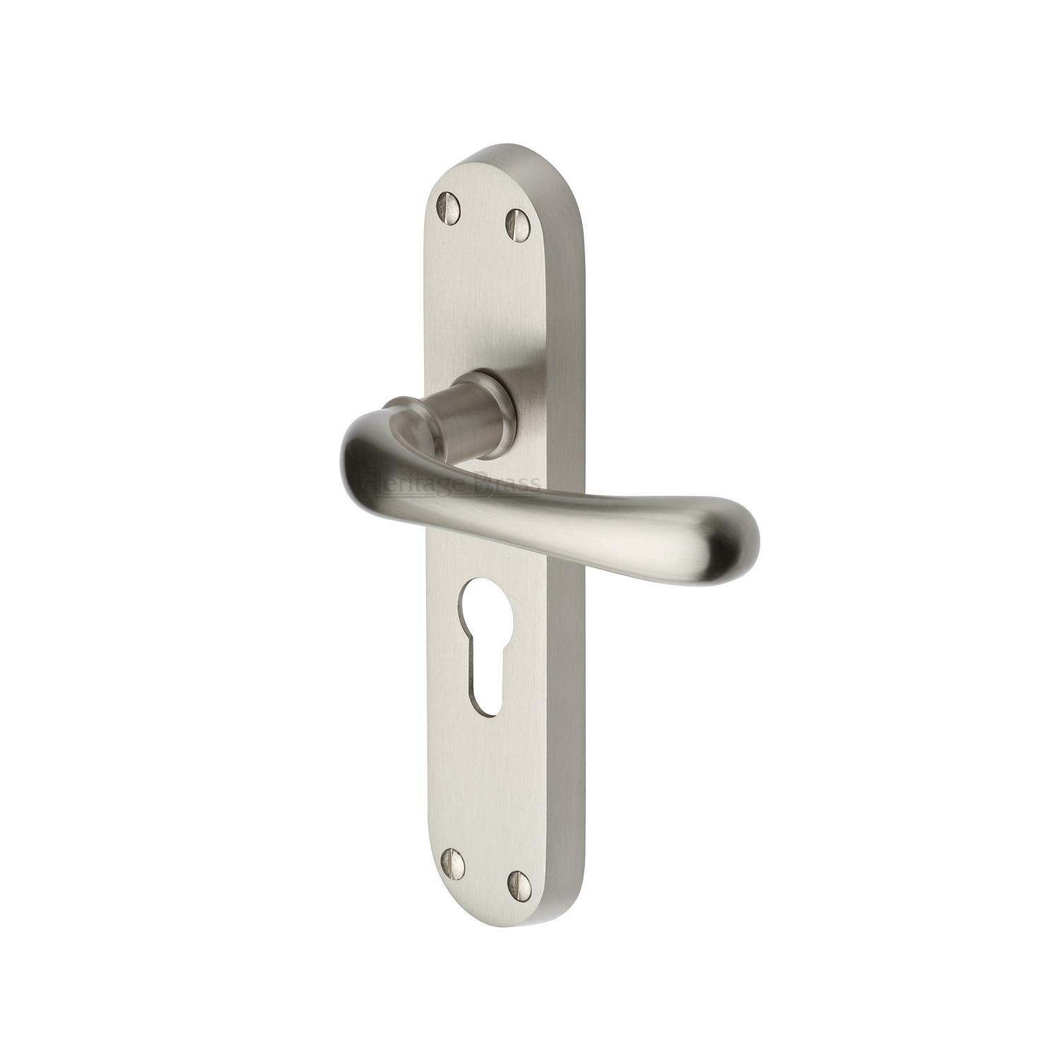 Heritage Brass Door Handle for Euro Profile Plate Luna Design
