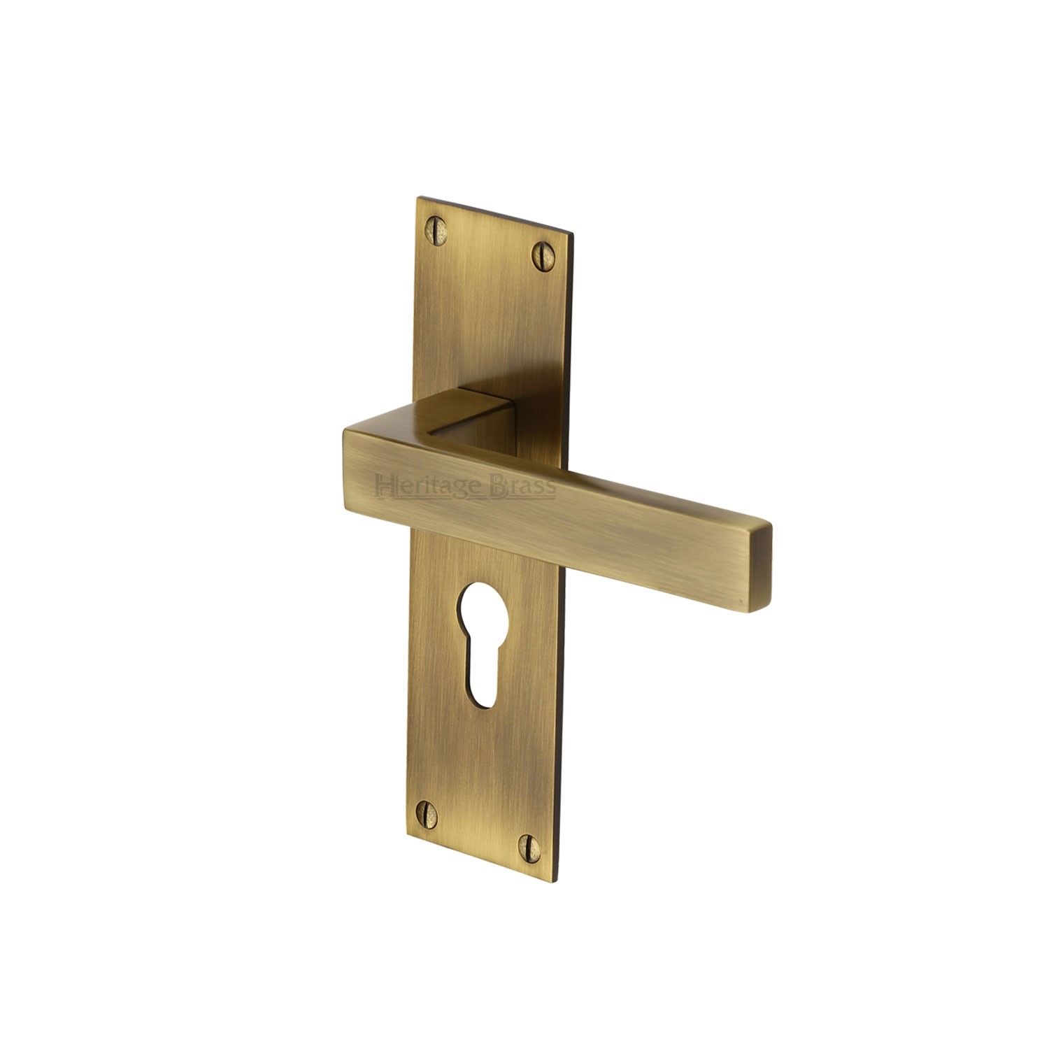 Heritage Brass Door Handle for Euro Profile Plate Metro Design