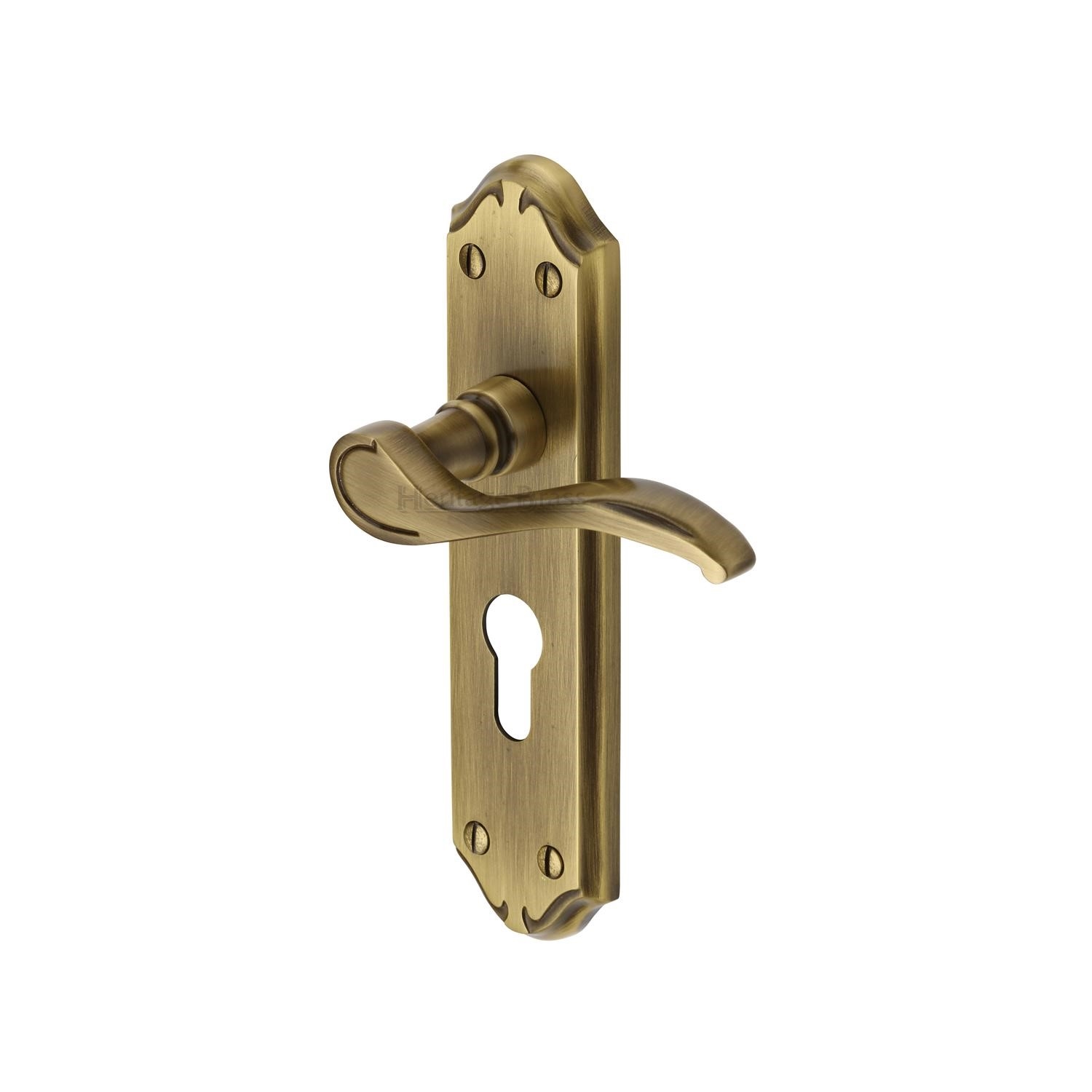 Heritage Brass Door Handle for Euro Profile Plate Verona Small Design