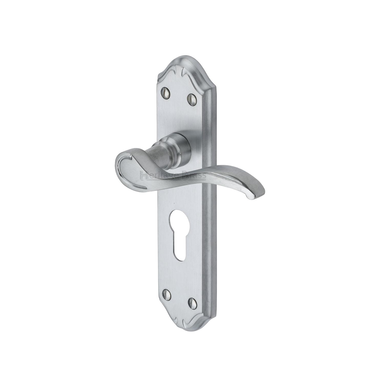 Heritage Brass Door Handle for Euro Profile Plate Verona Small Design