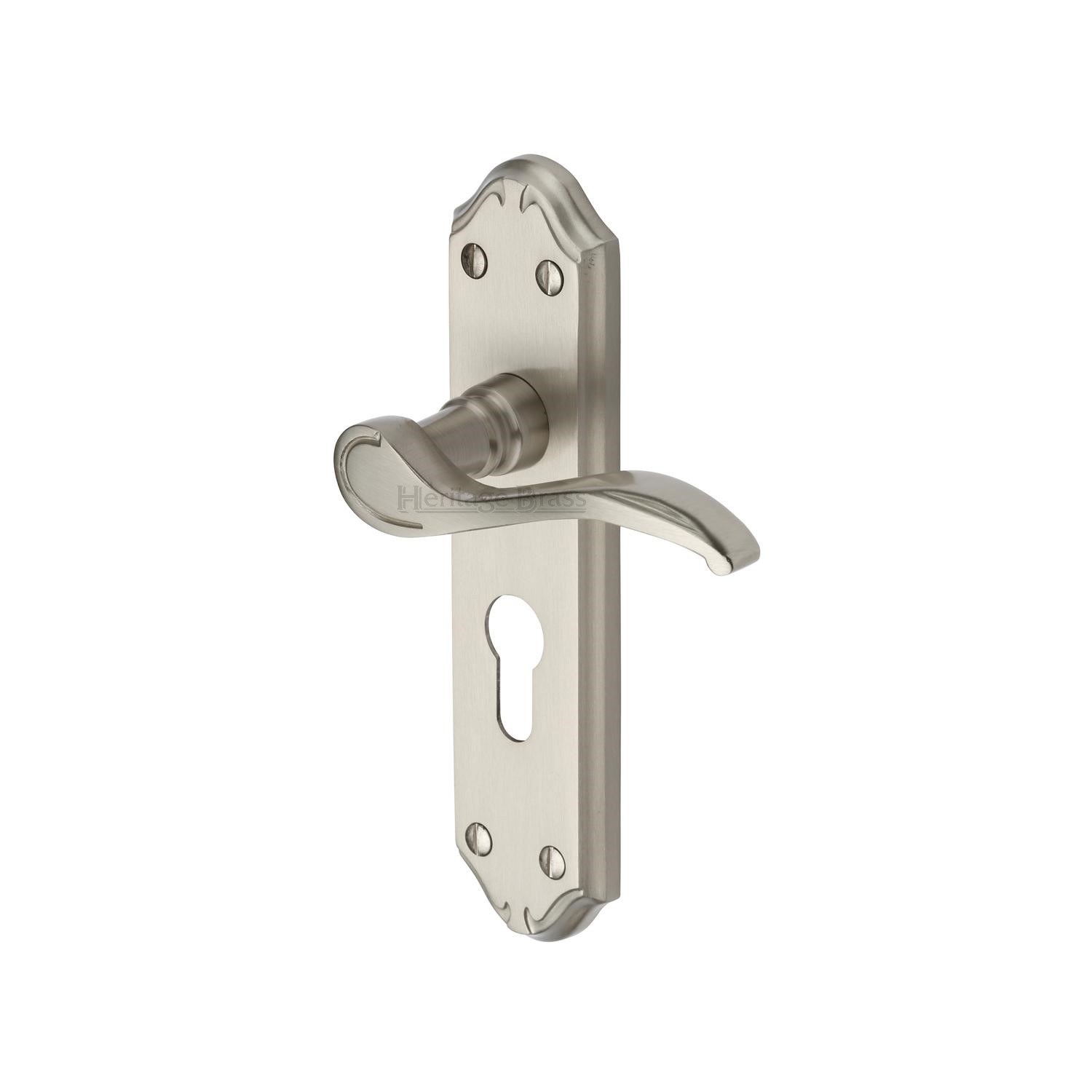 Heritage Brass Door Handle for Euro Profile Plate Verona Small Design