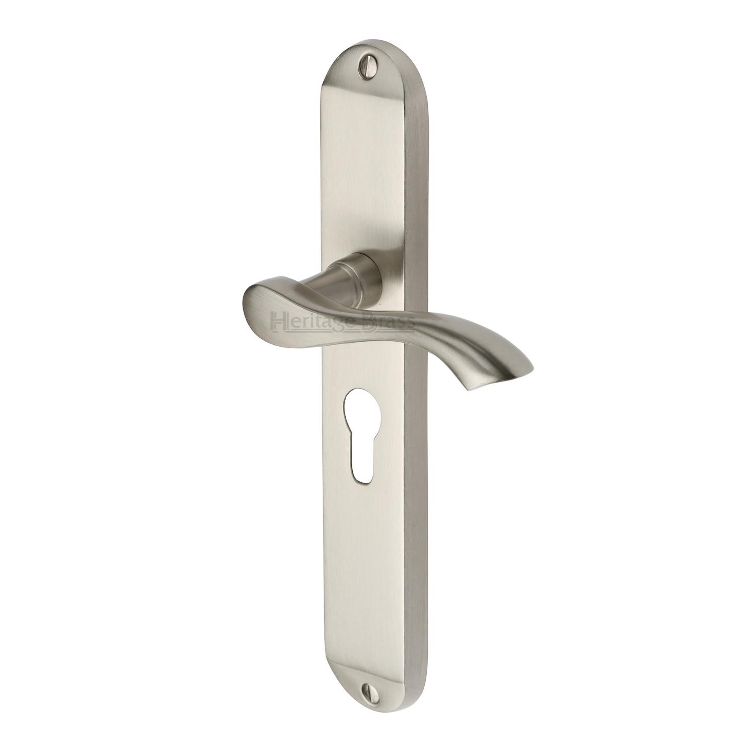 Heritage Brass Door Handle for Euro Profile Plate Algarve Long Design