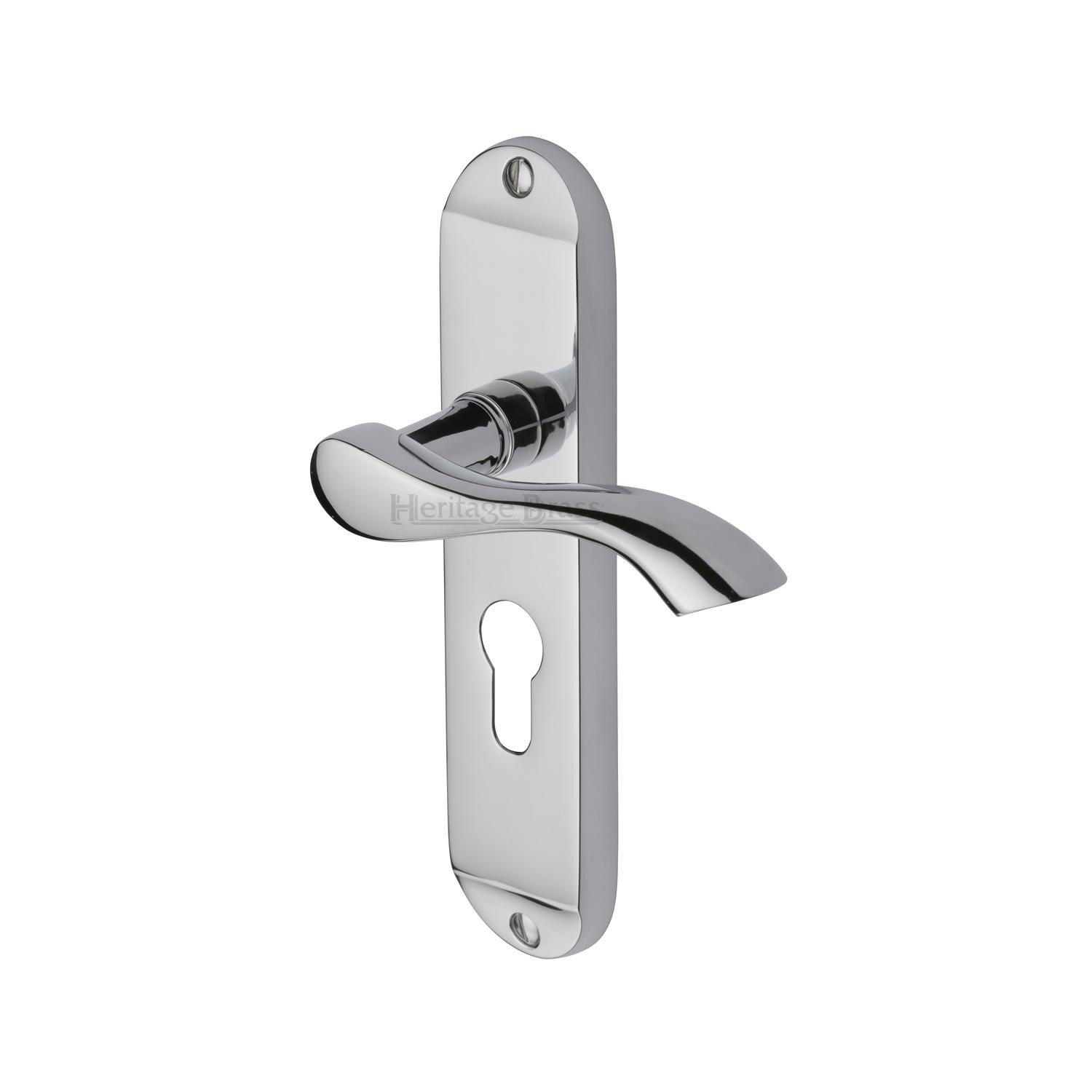Heritage Brass Door Handle for Euro Profile Plate Algarve Design