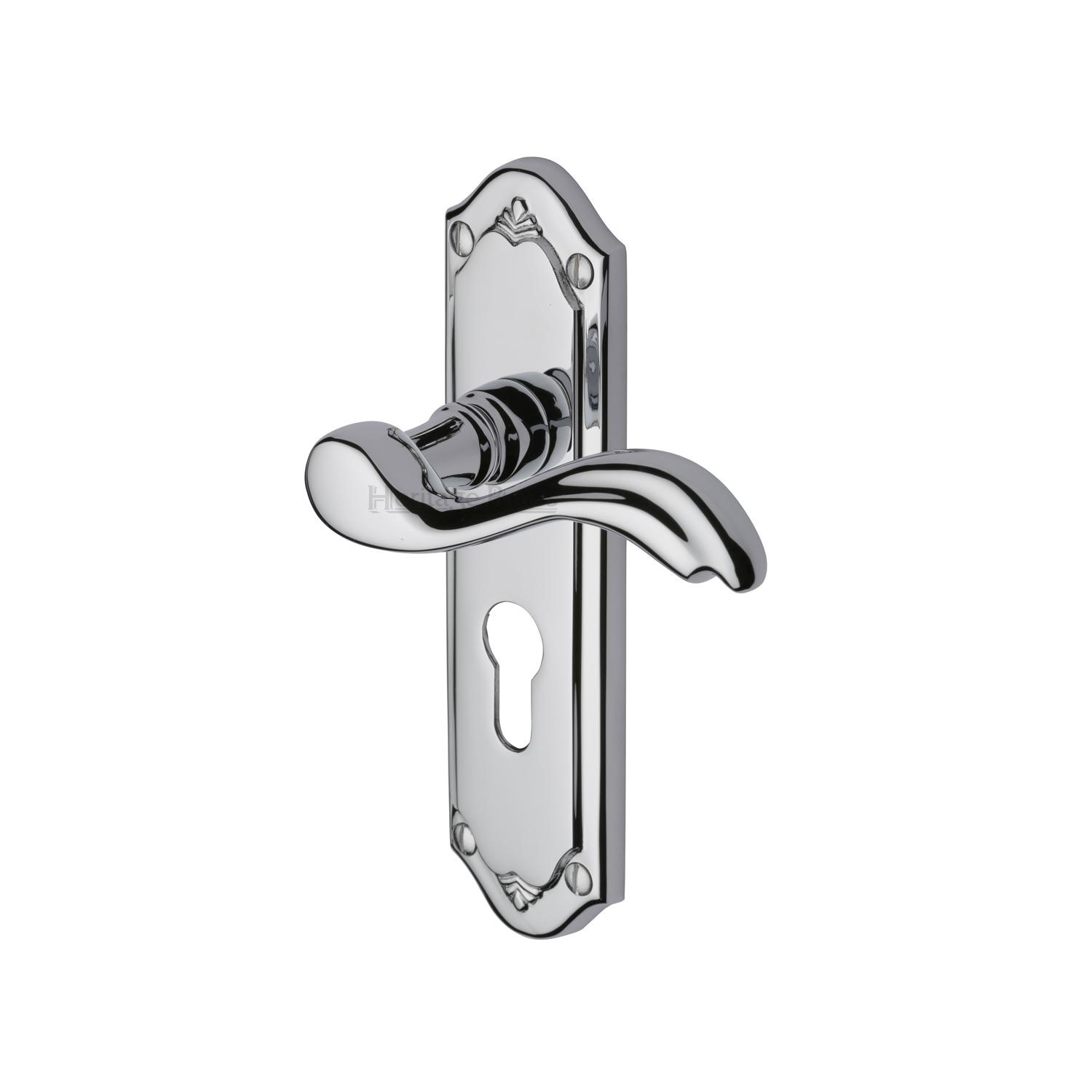 Heritage Brass Door Handle for Euro Profile Plate Lisboa Design