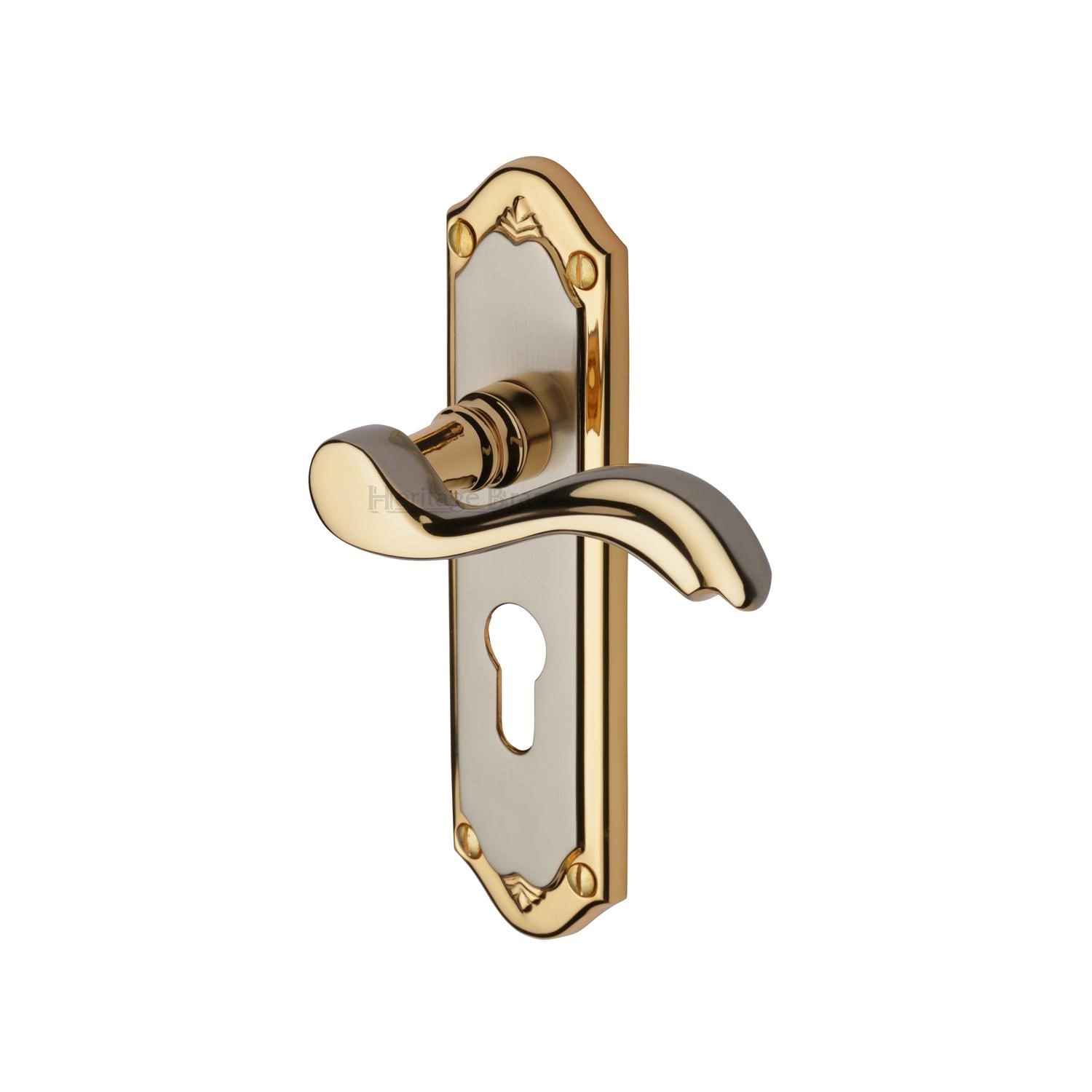 Heritage Brass Door Handle for Euro Profile Plate Lisboa Design