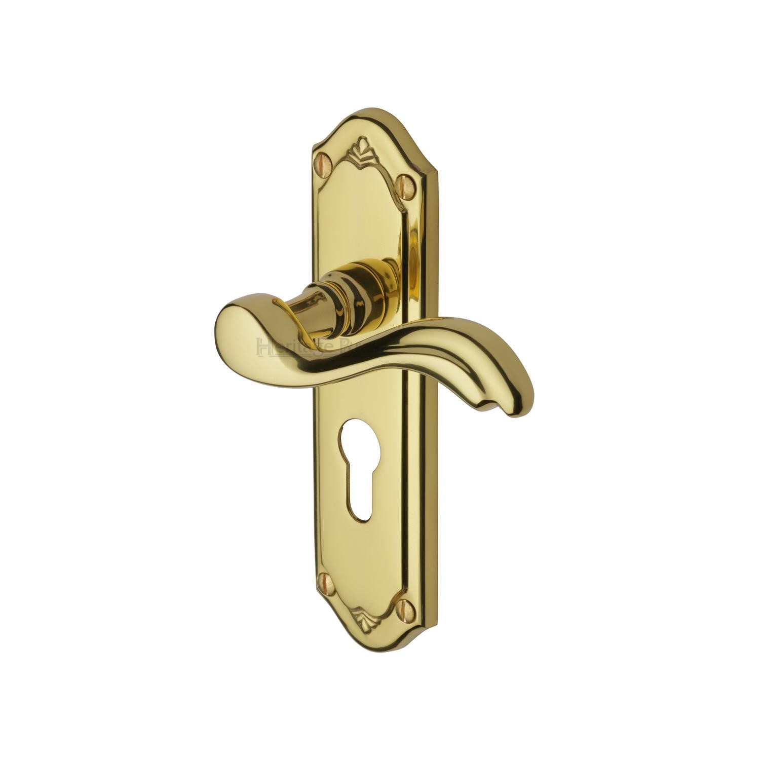 Heritage Brass Door Handle for Euro Profile Plate Lisboa Design