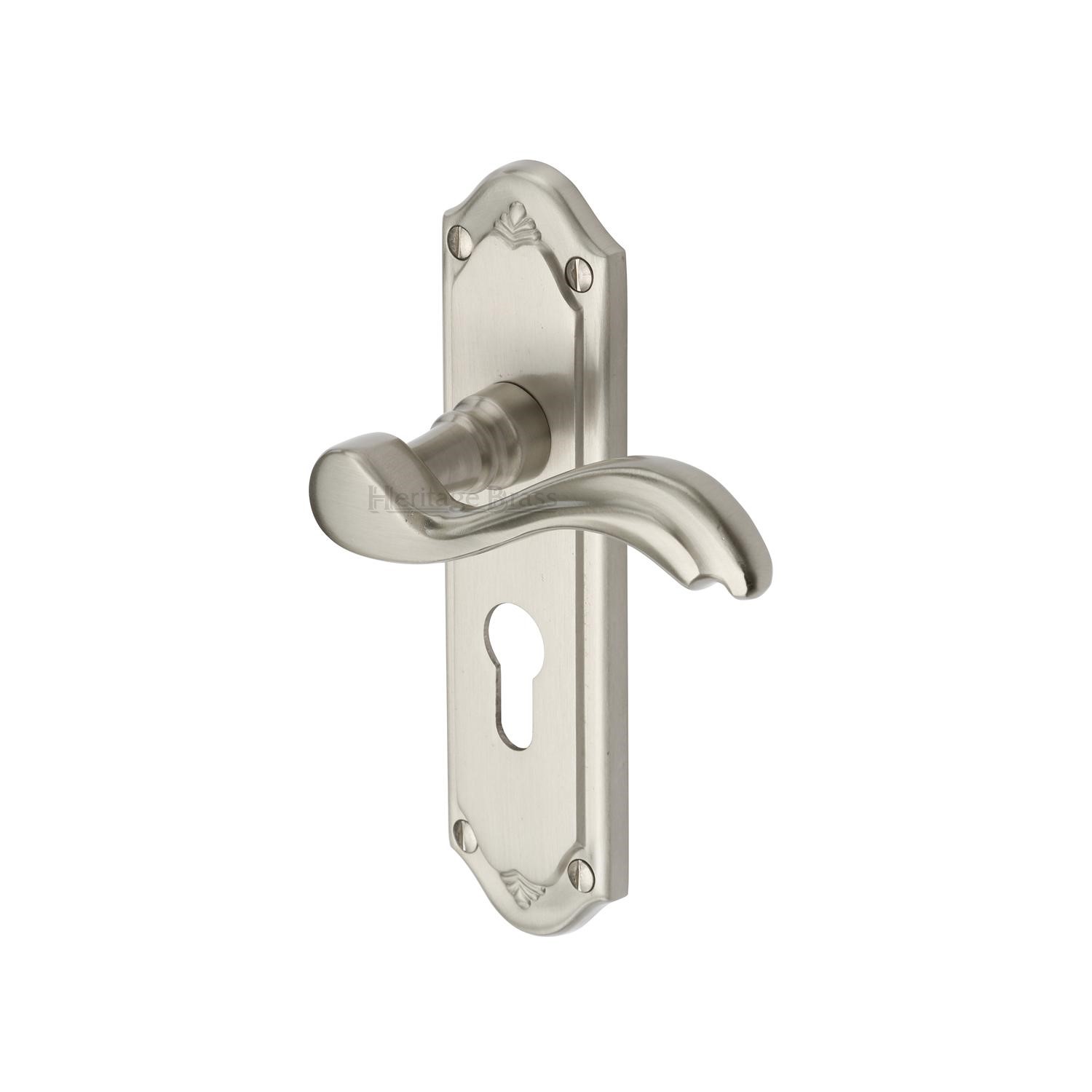 Heritage Brass Door Handle for Euro Profile Plate Lisboa Design