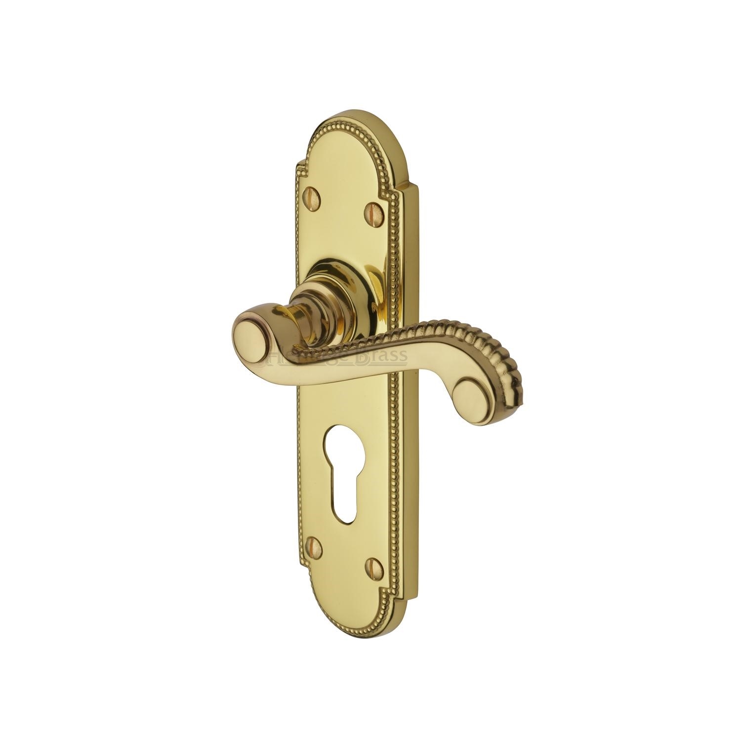 Heritage Brass Door Handle for Euro Profile Plate Adam Design