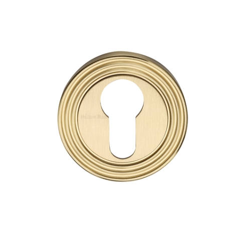 Heritage Brass Reeded Euro Profile Cylinder Escutcheon - Satin Brass