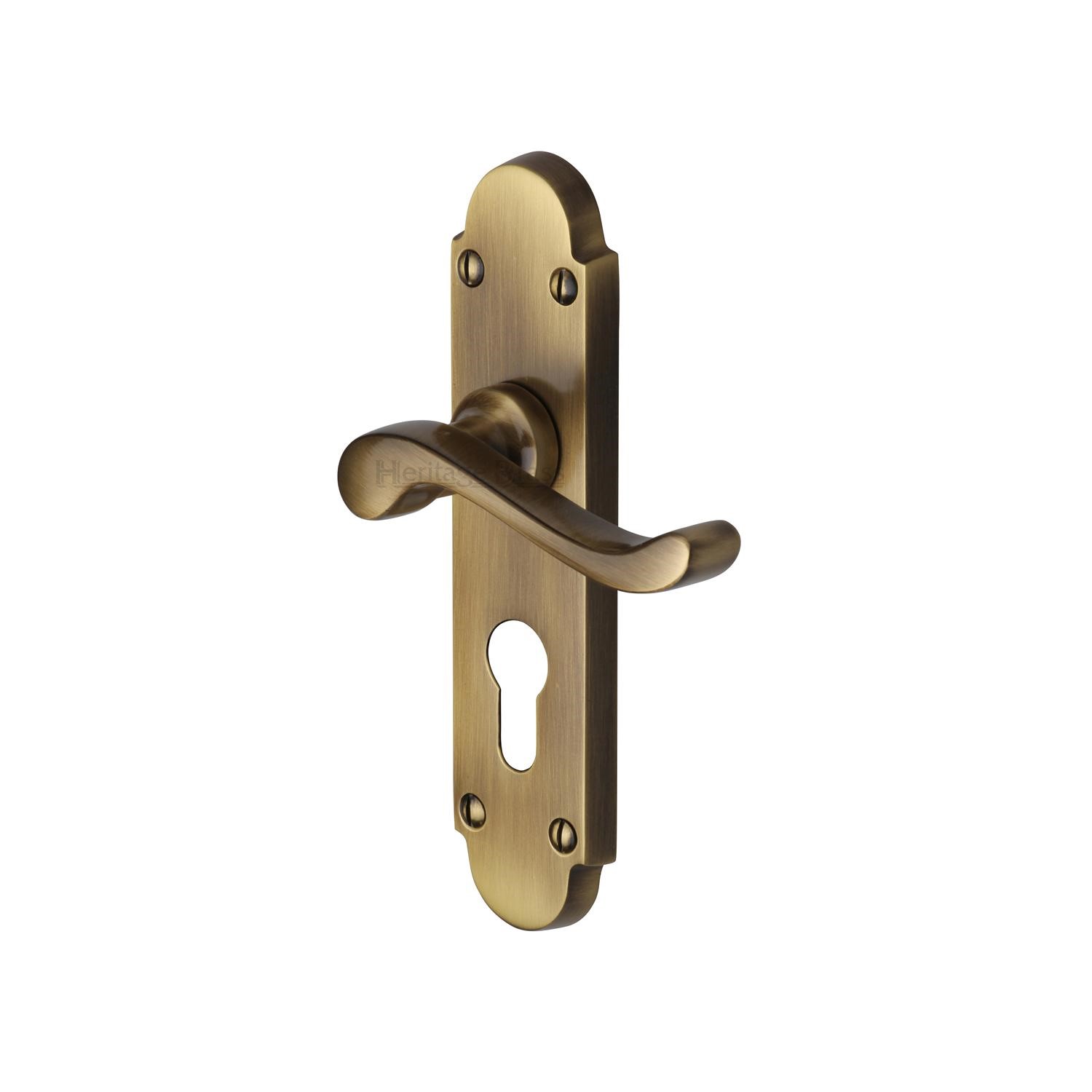 Heritage Brass Door Handle for Euro Profile Plate Savoy Design