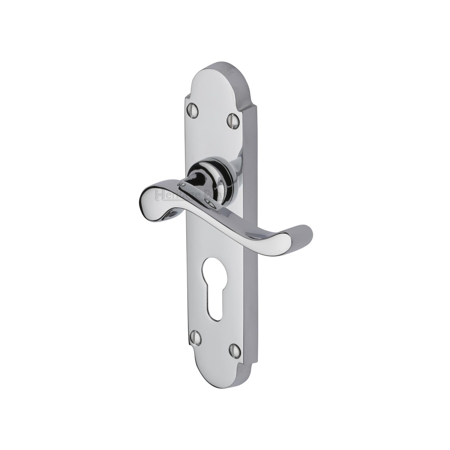 Heritage Brass Door Handle for Euro Profile Plate Savoy Design