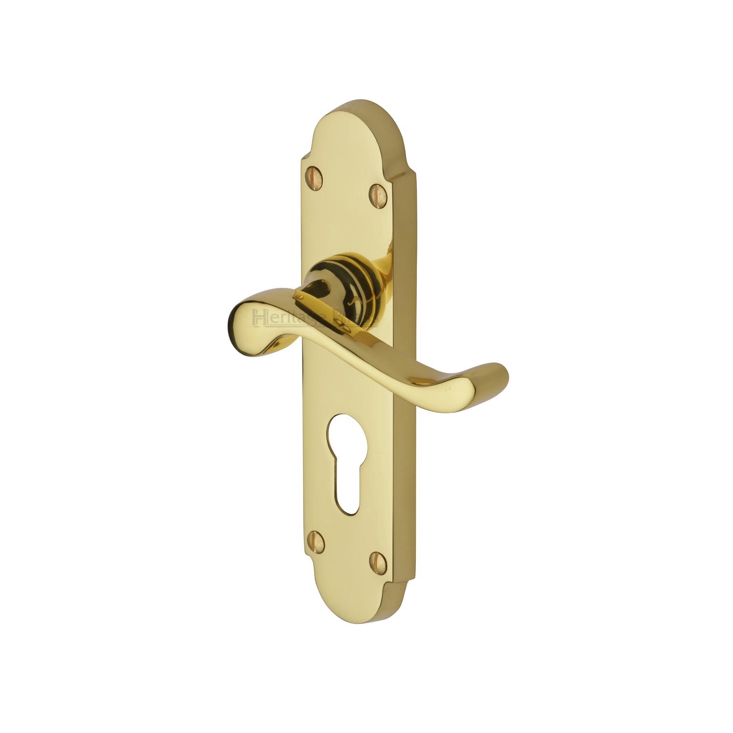 Heritage Brass Door Handle for Euro Profile Plate Savoy Design