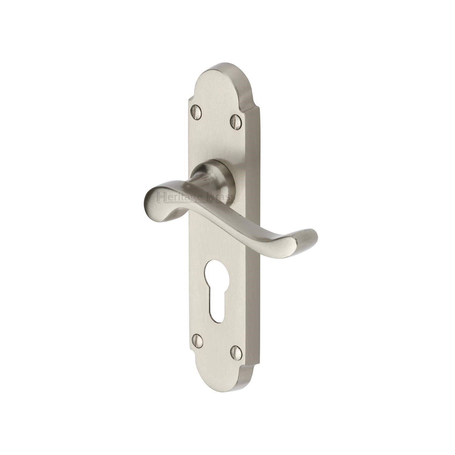 Heritage Brass Door Handle for Euro Profile Plate Savoy Design