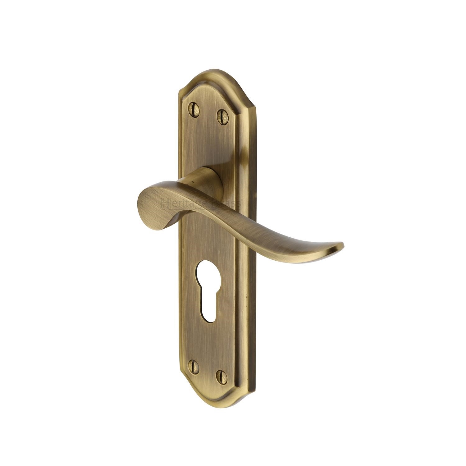 Heritage Brass Door Handle for Euro Profile Plate Sandown Design