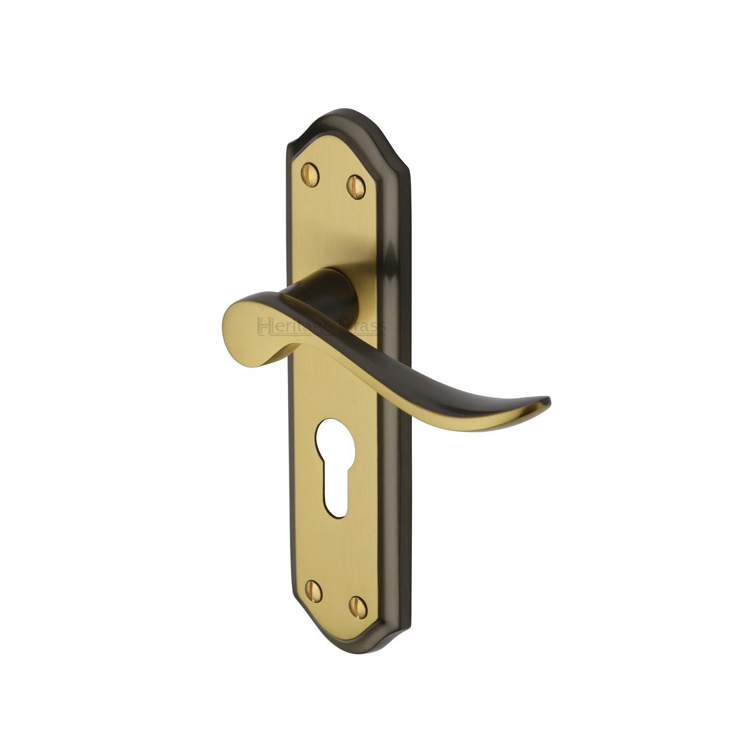 Heritage Brass Door Handle for Euro Profile Plate Sandown Design