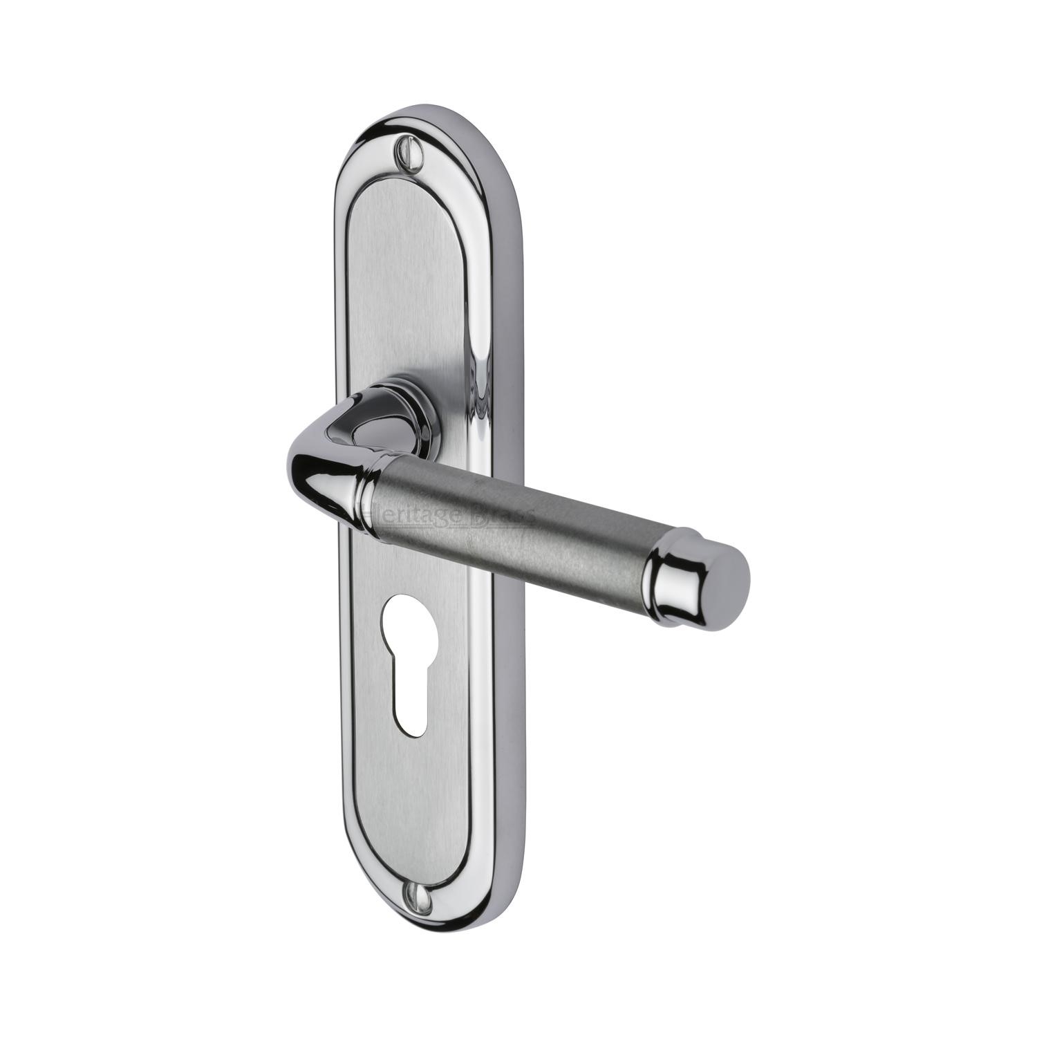 Heritage Brass Door Handle for Euro Profile Plate Saturn Design