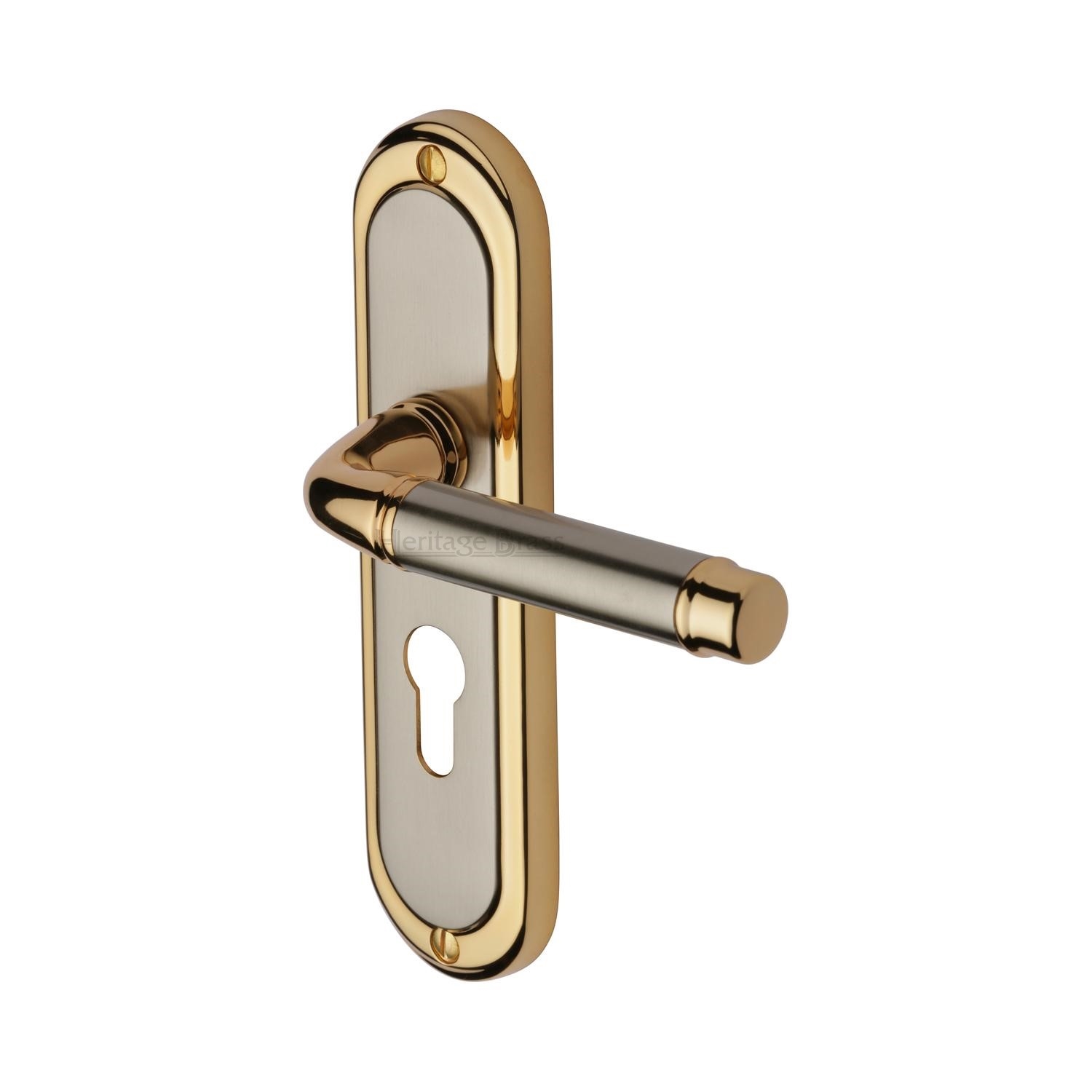 Heritage Brass Door Handle for Euro Profile Plate Saturn Design