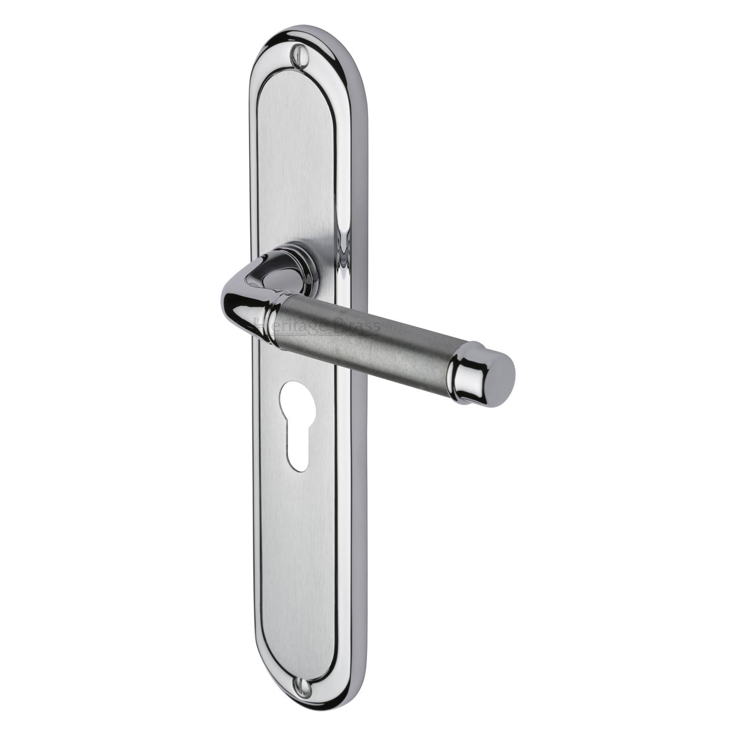 Heritage Brass Door Handle for Euro Profile Plate Saturn Long Design