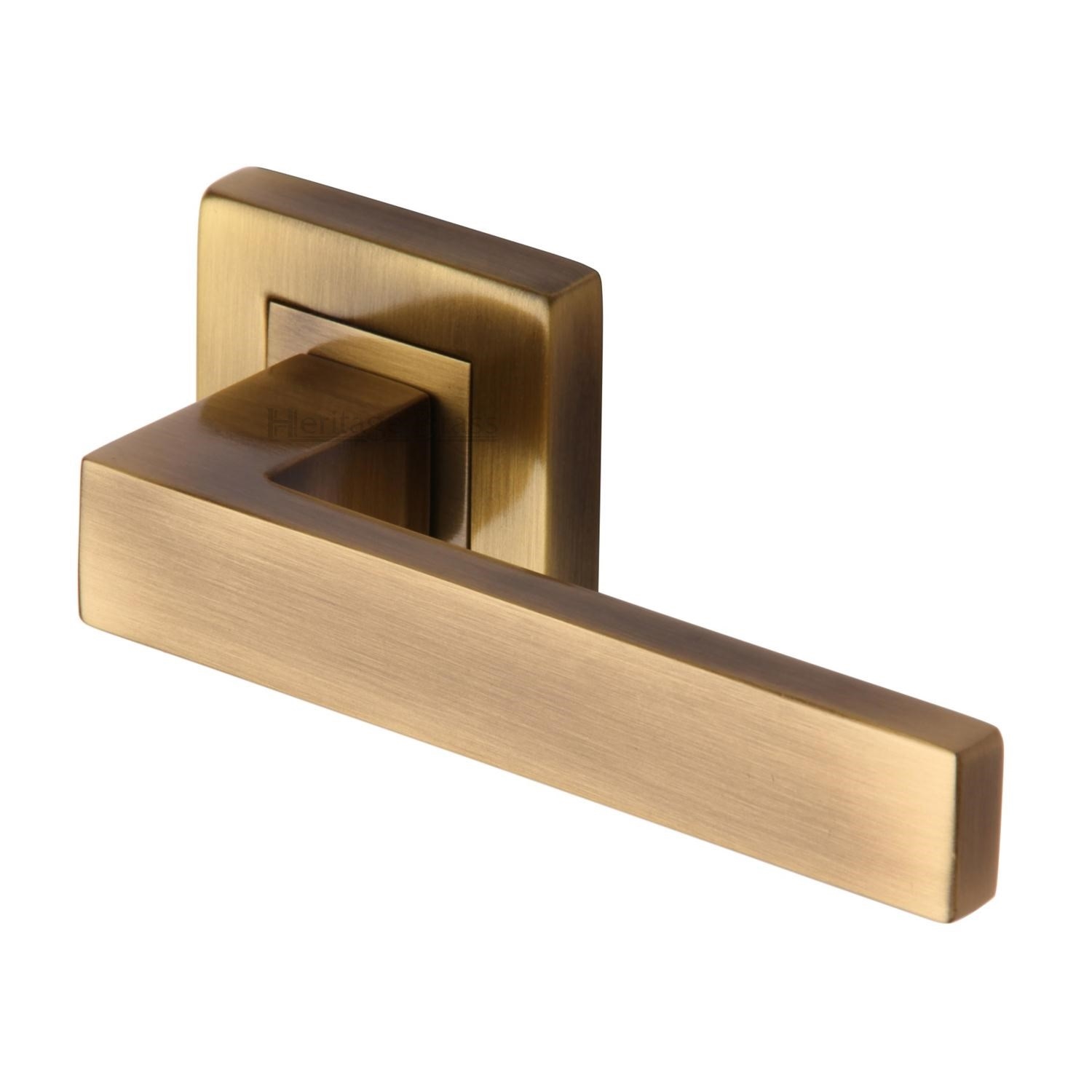 Heritage Brass Door Handle Lever Latch on Square Rose Delta Sq Design