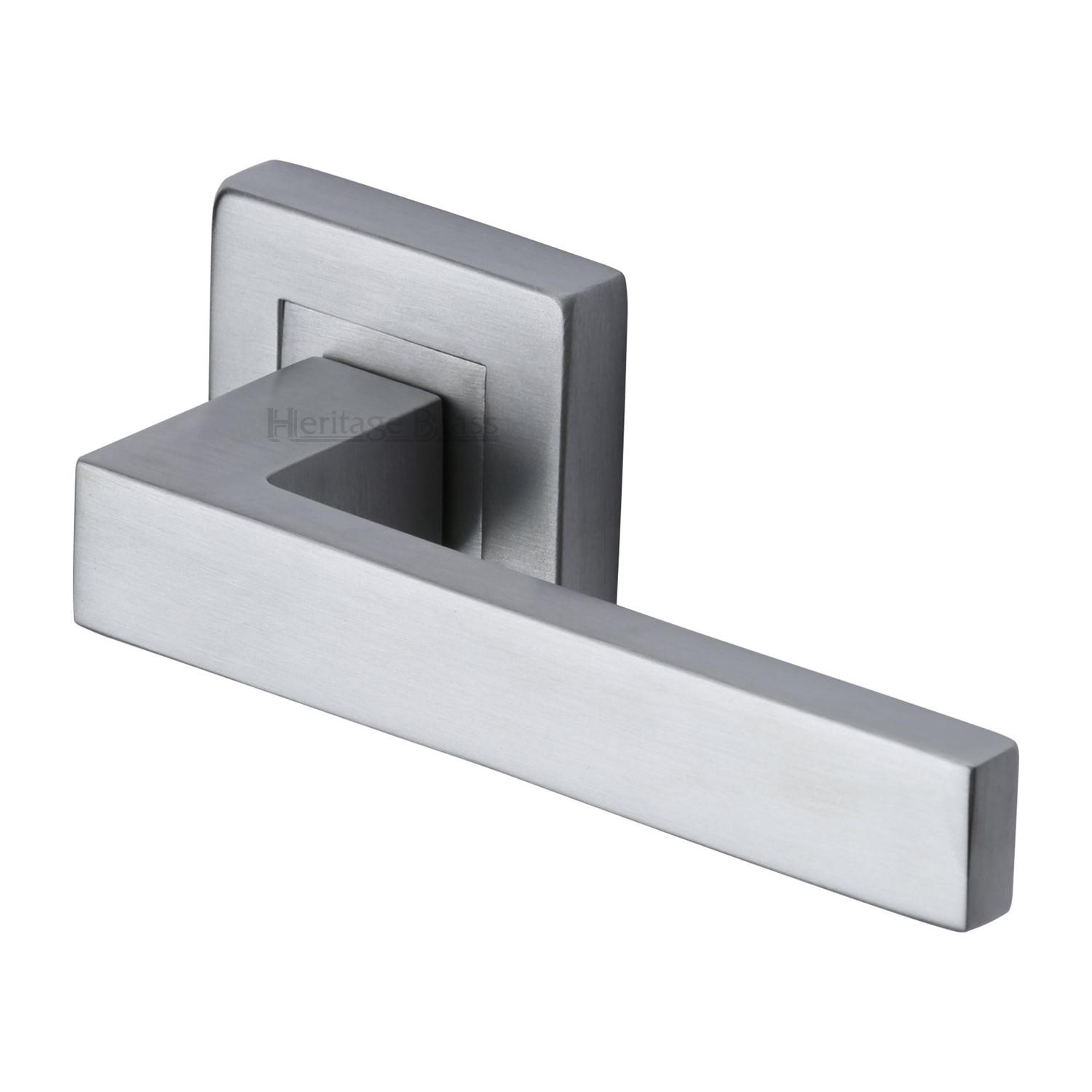 Heritage Brass Door Handle Lever Latch on Square Rose Delta Sq Design
