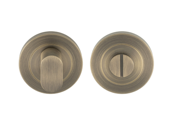 P-Bathroom Turn & Release, on Round Rose - Antique Brass  