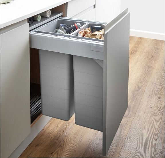 Blum Antaro Light Grey Drawer Box Components (450mm W x 500mm NL x 91mm H) c/w 2 No. 32 Ltr Bins - 30kg