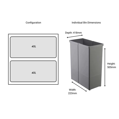 Antaro Light Grey Drawer Box Components (600mm W x 500mm NL x 91mm H) c/w 2 No.40 Ltr Bins - 50kg