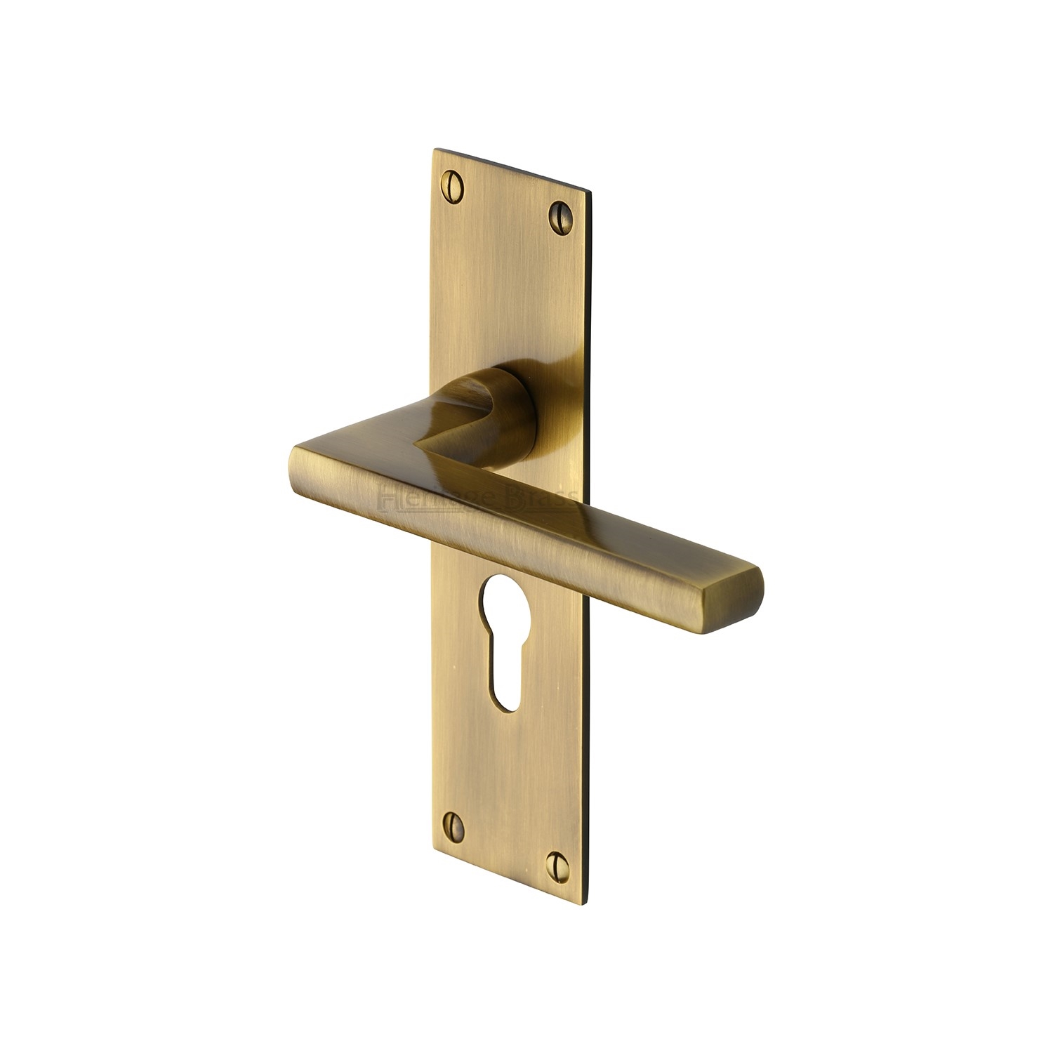 Heritage Brass Door Handle Euro Profile Plate Trident Design
