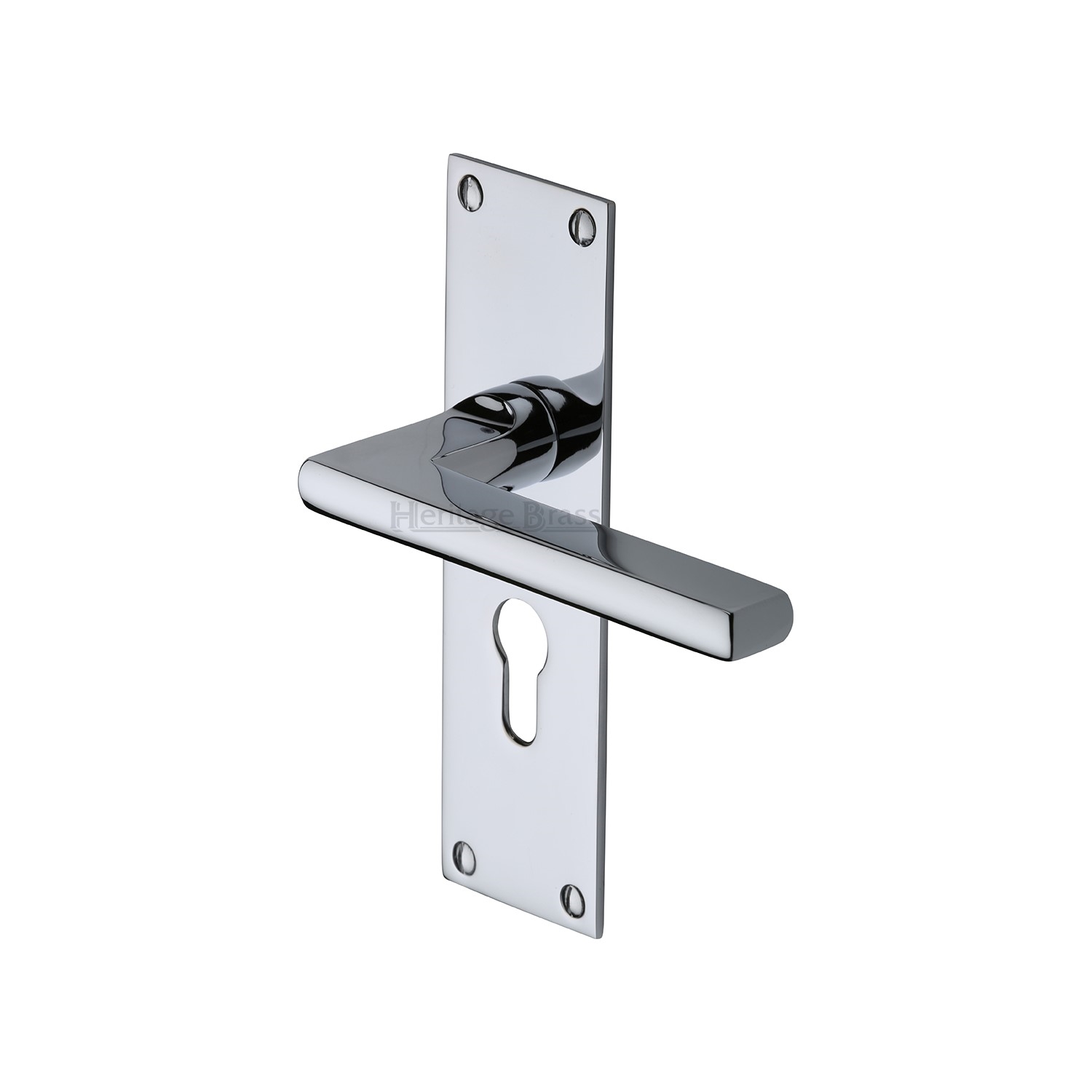 Heritage Brass Door Handle Euro Profile Plate Trident Design