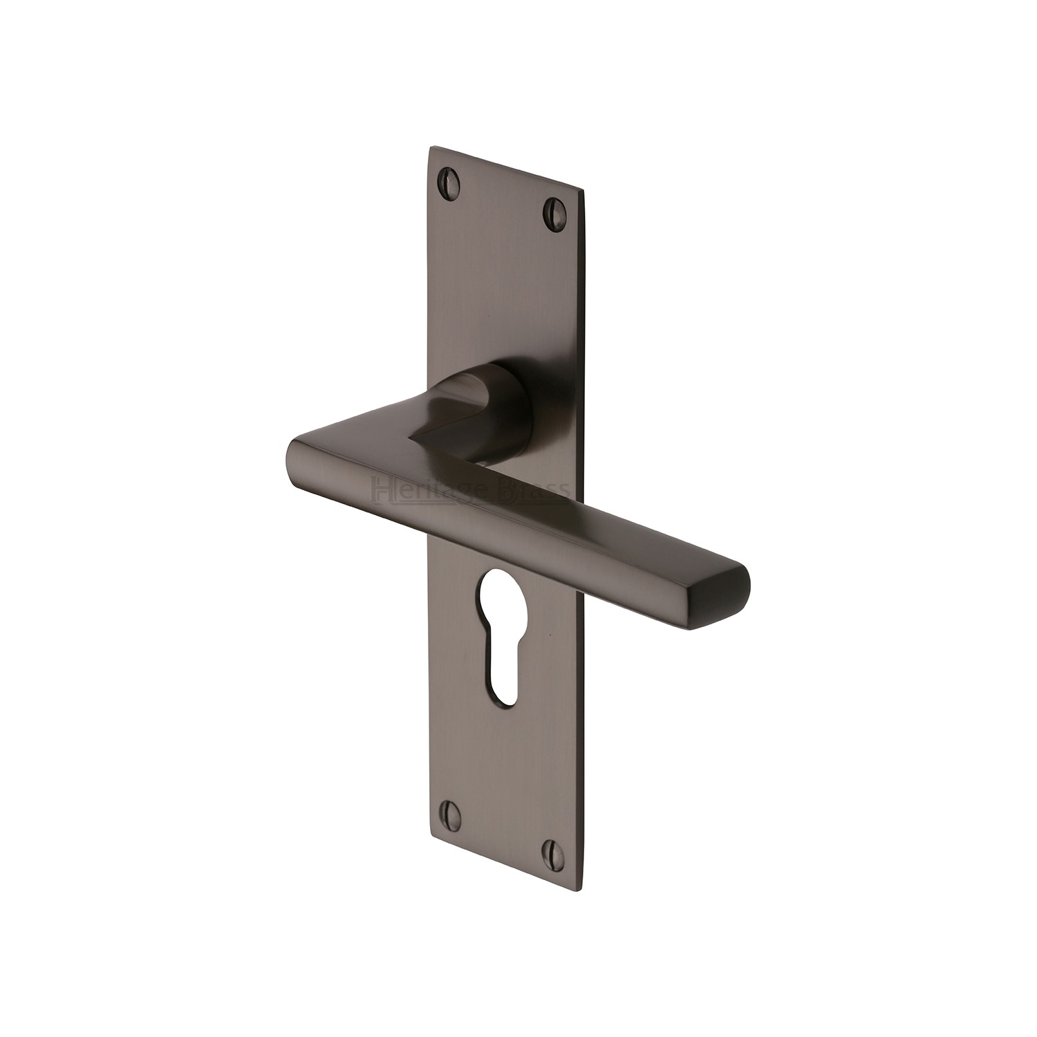 Heritage Brass Door Handle Euro Profile Plate Trident Design
