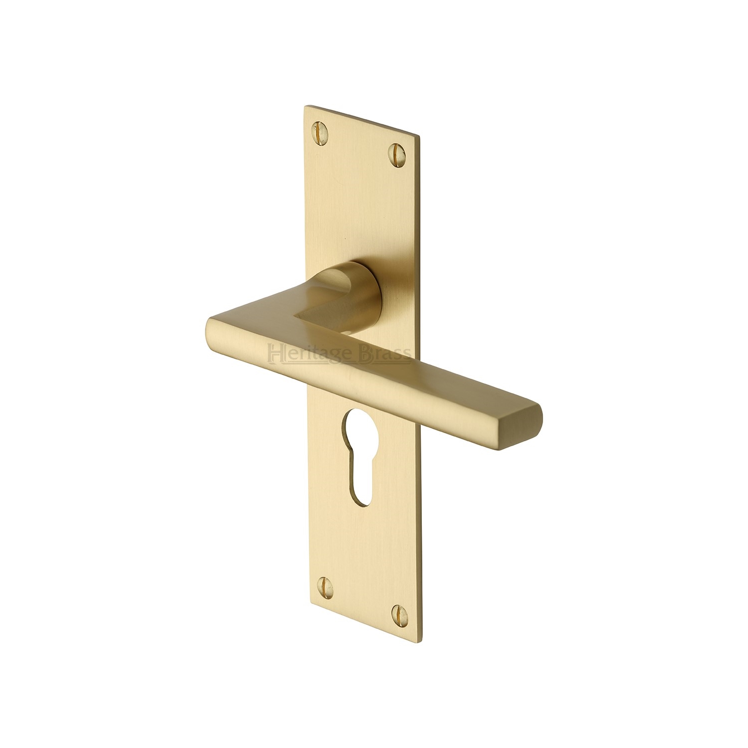 Heritage Brass Door Handle Euro Profile Plate Trident Design