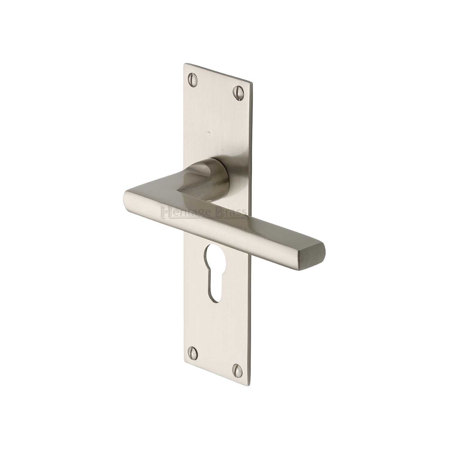Heritage Brass Door Handle Euro Profile Plate Trident Design