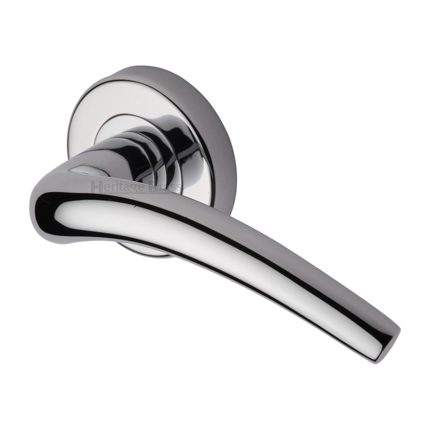 Heritage Brass Door Handle Lever Latch on Round Rose Wing Design