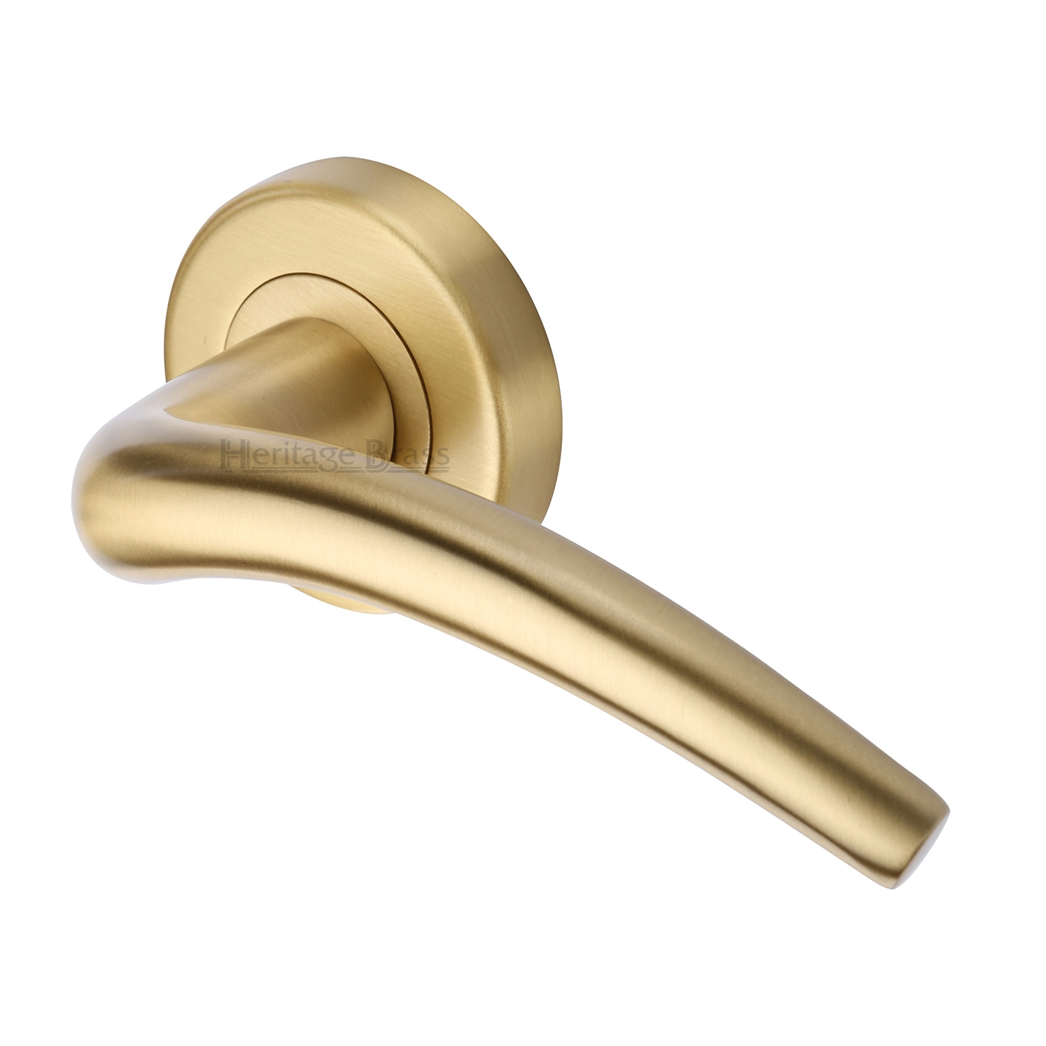 Heritage Brass Door Handle Lever Latch on Round Rose Wing Design
