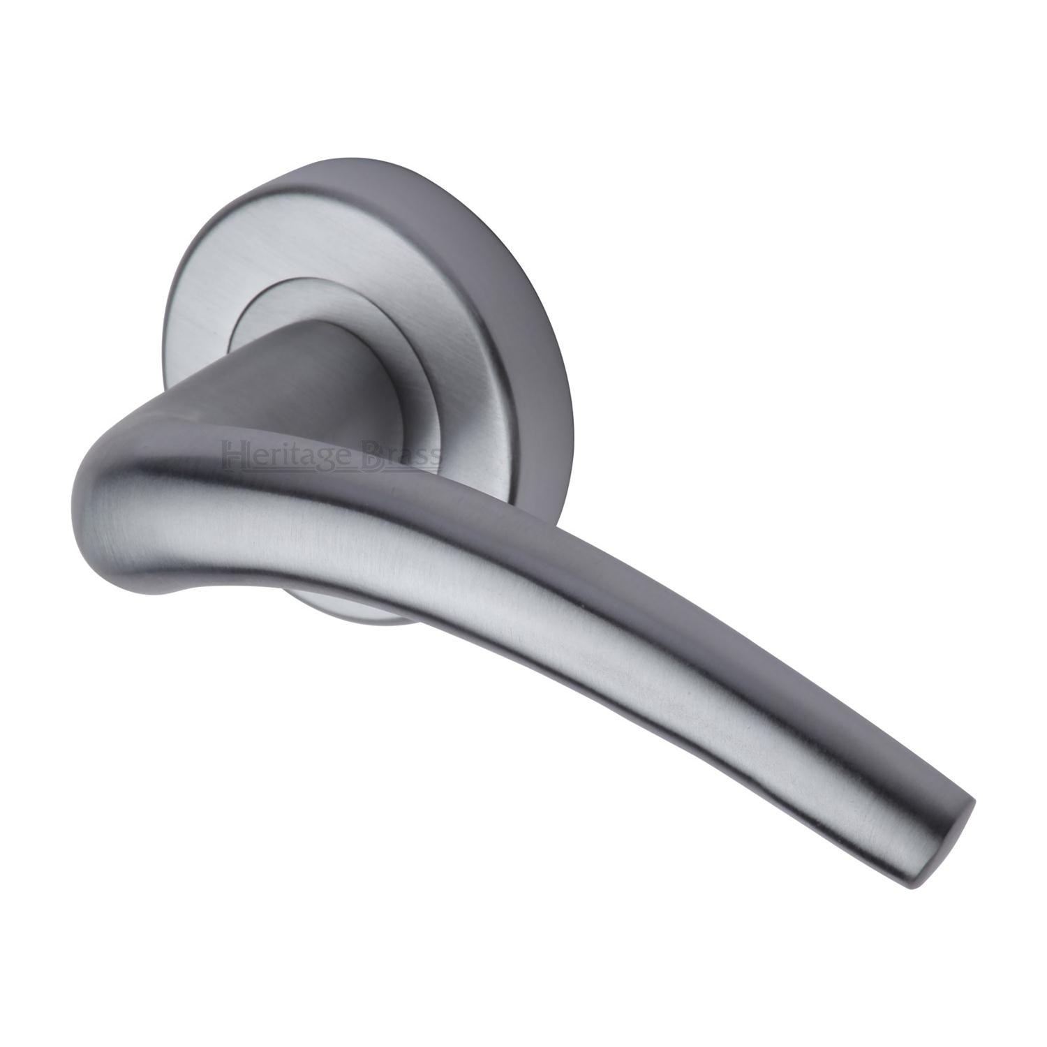 Heritage Brass Door Handle Lever Latch on Round Rose Wing Design