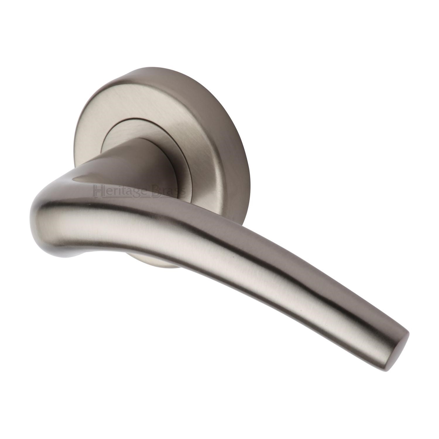 Heritage Brass Door Handle Lever Latch on Round Rose Wing Design